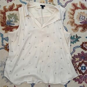 Ann Taylor Cream Sleeveless Blouse with Embellishments